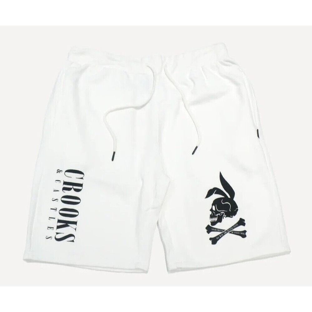 Crooks & Castles Men's Skull Bunny Fleece Sweat Shorts in White